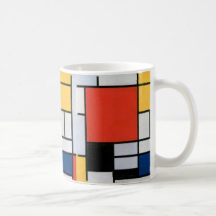 Mondriaan Compositie Rood Geel Blauw Zwart Koffiemok