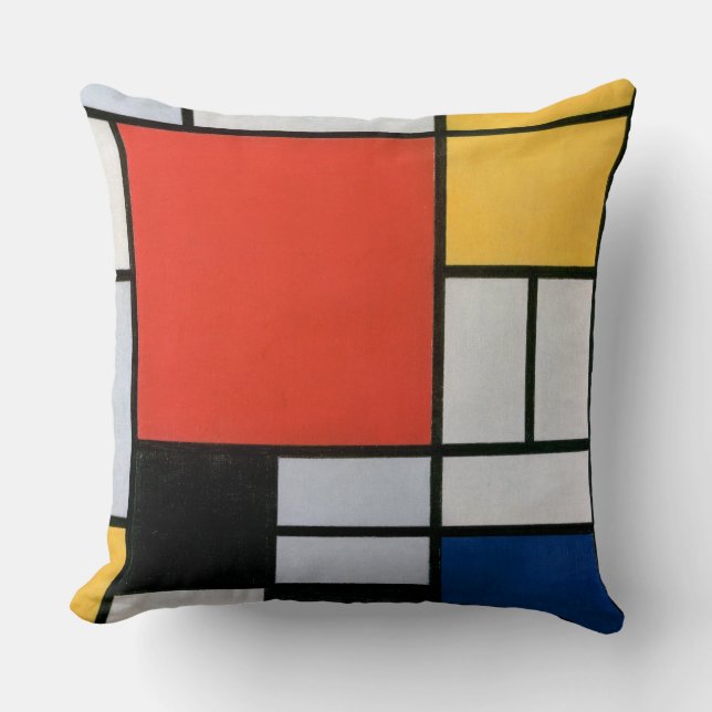Mondriaan Compositie Rood Geel Blauw Zwart Kussen (Voorkant)