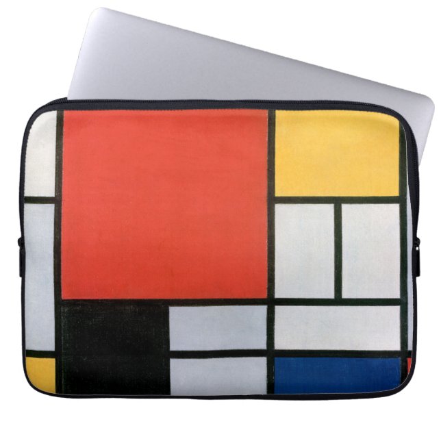 Mondriaan Compositie Rood Geel Blauw Zwart Laptop Sleeve (Voorkant)