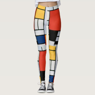 Mondriaan Compositie Rood Geel Blauw Zwart Leggings