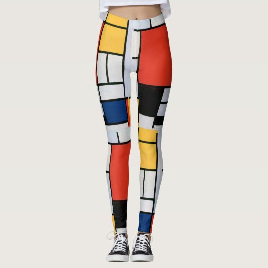 Mondriaan Compositie Rood Geel Blauw Zwart Leggings (Voorkant)