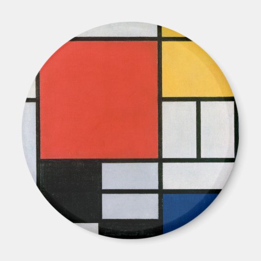 Mondriaan Compositie Rood Geel Blauw Zwart Magneet (Voorkant)