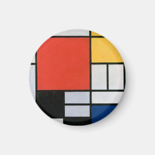 Mondriaan Compositie Rood Geel Blauw Zwart Magneet