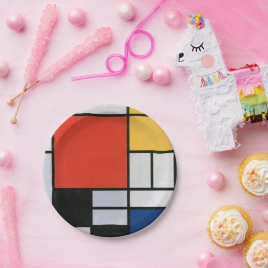 Mondriaan Compositie Rood Geel Blauw Zwart Papieren Bordje (Feest)