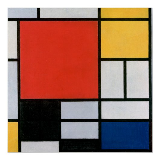 Mondriaan Compositie Rood Geel Blauw Zwart Perfect Poster (Voorkant)
