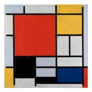 Mondriaan Compositie Rood Geel Blauw Zwart Perfect Poster
