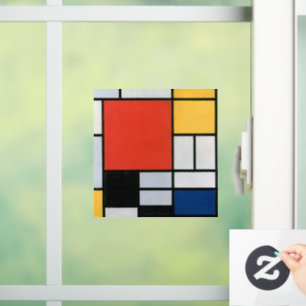 Mondriaan Compositie Rood Geel Blauw Zwart Raamsticker