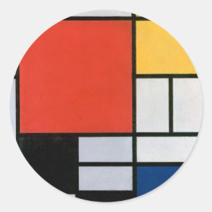 Mondriaan Compositie Rood Geel Blauw Zwart Ronde Sticker