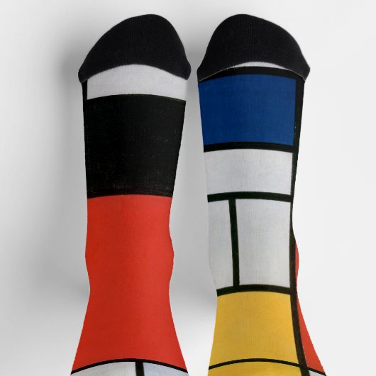 Mondriaan Compositie Rood Geel Blauw Zwart Sokken (Top)