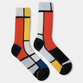 Mondriaan Compositie Rood Geel Blauw Zwart Sokken (Rechts)