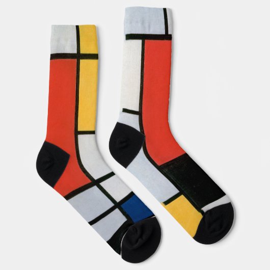 Mondriaan Compositie Rood Geel Blauw Zwart Sokken (Rechts)