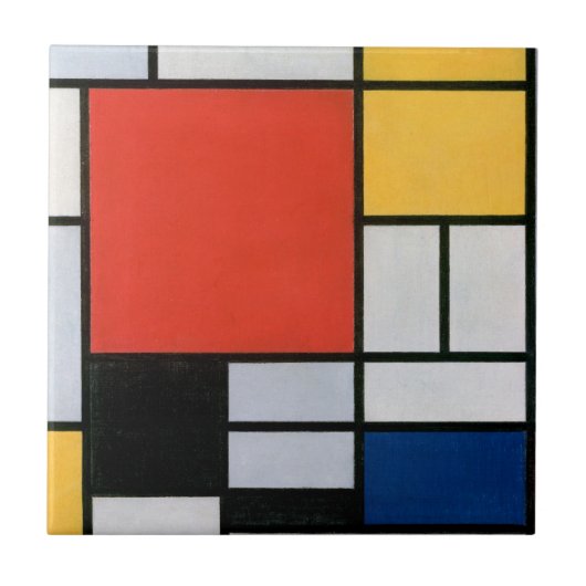 Mondriaan Compositie Rood Geel Blauw Zwart Tegeltje (Voorkant)