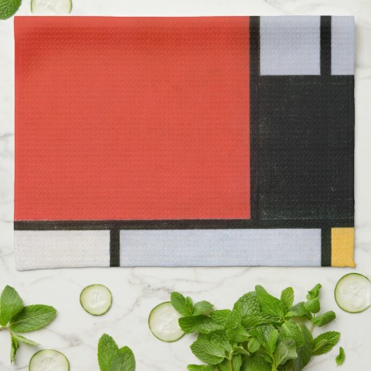 Mondriaan Compositie Rood Geel Blauw Zwart Theedoek (Gevouwen)