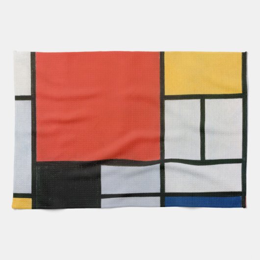 Mondriaan Compositie Rood Geel Blauw Zwart Theedoek (Horizontaal)