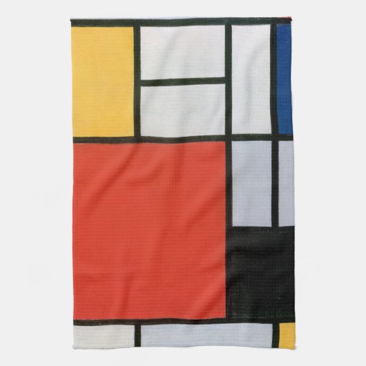 Mondriaan Compositie Rood Geel Blauw Zwart Theedoek (Verticaal)