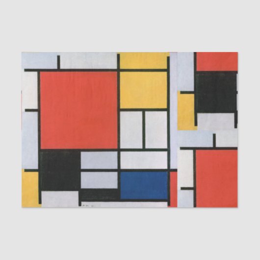 Mondriaan Compositie Rood Geel Blauw Zwart Tissuepapier (Voorkant)