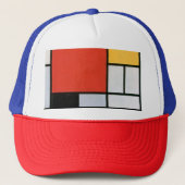 Mondriaan Compositie Rood Geel Blauw Zwart Trucker Pet (Voorkant)