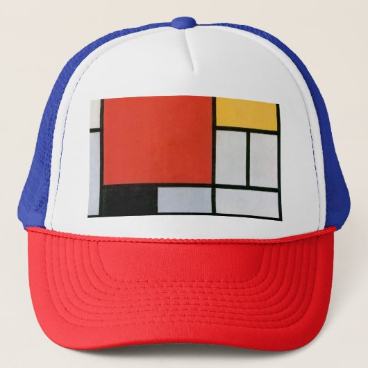 Mondriaan Compositie Rood Geel Blauw Zwart Trucker Pet (Voorkant)