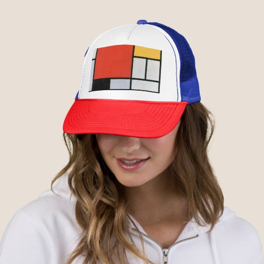 Mondriaan Compositie Rood Geel Blauw Zwart Trucker Pet (In situ)