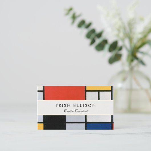 Mondriaan Compositie Rood Geel Blauw Zwart Visitekaartje (Staand voorkant)