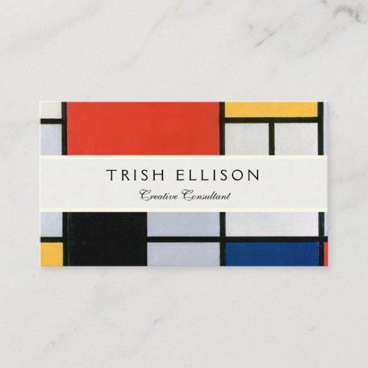 Mondriaan Compositie Rood Geel Blauw Zwart Visitekaartje (Voorkant)