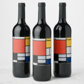 Mondriaan Compositie Rood Geel Blauw Zwart Wijn Etiket (Flessen)