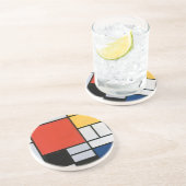 Mondriaan Compositie Rood Geel Blauw Zwart Zandsteen Onderzetter (Zijkant)