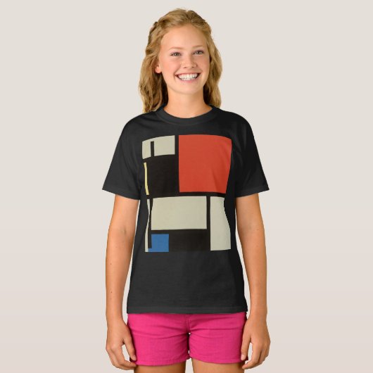 Mondriaan Composition Modern Abstract Black Kinder T-shirt (Voorkant volledig)