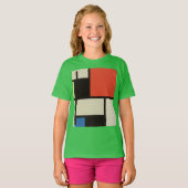 Mondriaan Composition Modern Abstract Groene Kinde T-shirt (Voorkant volledig)