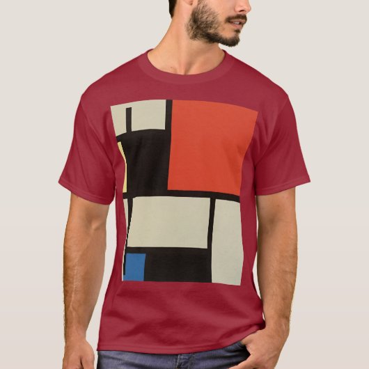 Mondriaan Composition Modern Abstracte Maroon T-shirt (Voorkant)