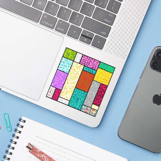 Mondriaan Floral Graphic Design Abstraction Sticker (Laptop met iPhone)