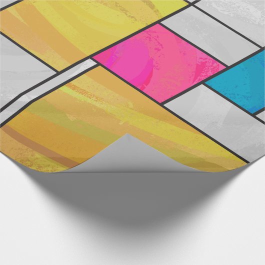 Mondriaan Geel Roze Blauw Afdrukken Cadeaupapier (Hoek)