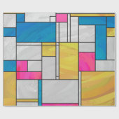 Mondriaan Geel Roze Blauw Afdrukken Cadeaupapier (Vlak)