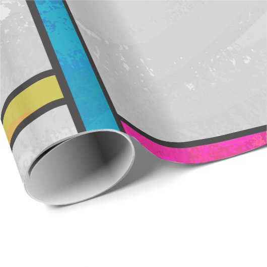 Mondriaan Geel Roze Blauw Afdrukken Cadeaupapier (Rol Hoek)