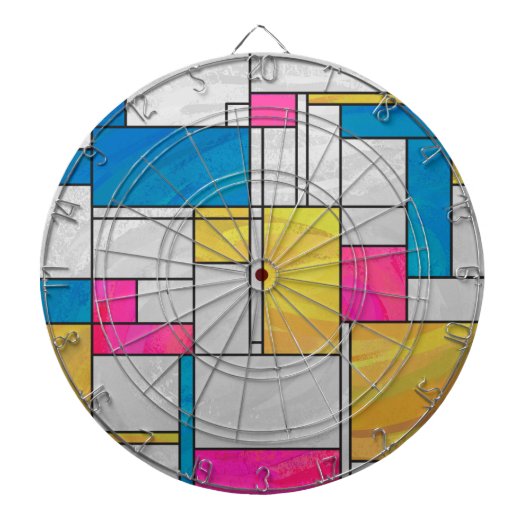 Mondriaan Geel Roze Blauw Afdrukken Dartbord (Voorkant)
