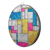 Mondriaan Geel Roze Blauw Afdrukken Dartbord (Voorkant Rechts)