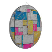 Mondriaan Geel Roze Blauw Afdrukken Dartbord (Voorkant Links)