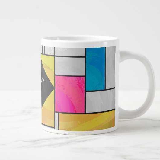 Mondriaan Geel Roze Blauw Afdrukken Grote Koffiekop (Rechts)