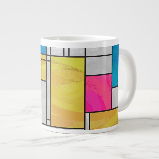 Mondriaan Geel Roze Blauw Afdrukken Grote Koffiekop (Voorkant rechts)