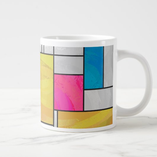 Mondriaan Geel Roze Blauw Afdrukken Grote Koffiekop (Rechts)