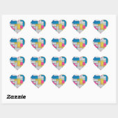 Mondriaan Geel Roze Blauw Afdrukken Hart Sticker (Vel)