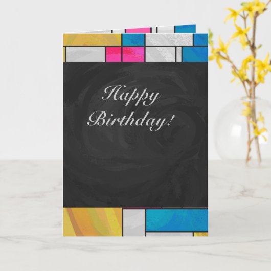 Mondriaan Geel Roze Blauw Afdrukken Kaart (Gele Bloem)