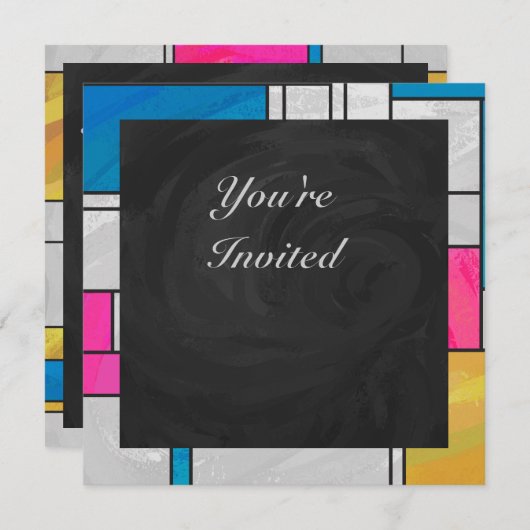 Mondriaan Geel Roze Blauw Afdrukken Kaart (Voorkant / Achterkant)