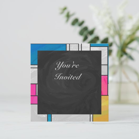 Mondriaan Geel Roze Blauw Afdrukken Kaart (Staand voorkant)