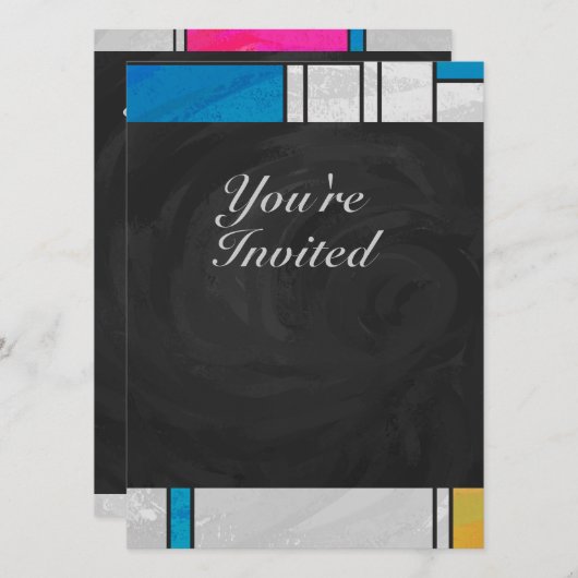 Mondriaan Geel Roze Blauw Afdrukken Kaart (Voorkant / Achterkant)