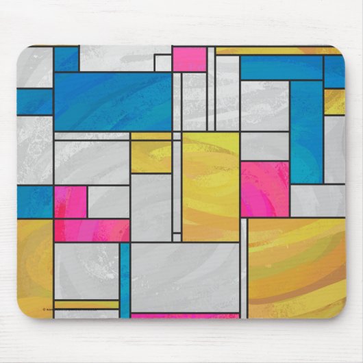 Mondriaan Geel Roze Blauw Afdrukken Muismat (Voorkant)