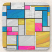 Mondriaan Geel Roze Blauw Afdrukken Onderzetter (Voorkant)
