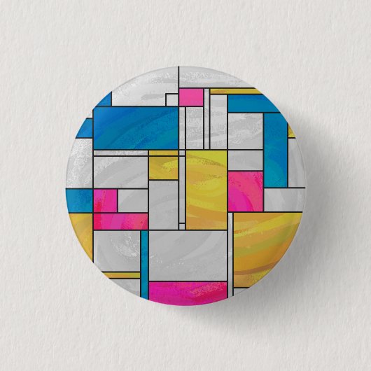 Mondriaan Geel Roze Blauw Afdrukken Ronde Button 3,2 Cm (Voorkant)
