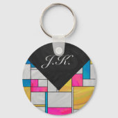 Mondriaan Geel Roze Blauw Afdrukken Sleutelhanger (Voorkant)