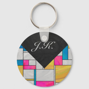 Mondriaan Geel Roze Blauw Afdrukken Sleutelhanger
